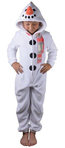 Childrens Girls Boys Fleece All-in-One Snowman Onesie with Carrot Nose and Scarf, 5/6