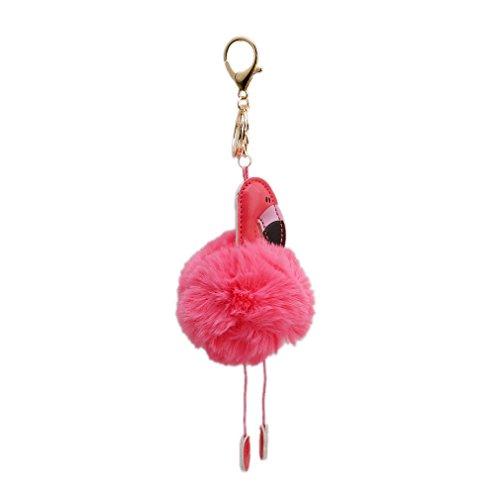 Lalang Women Furry Flamingo Keyring Handbag Pendant Keychain Charm (pink)