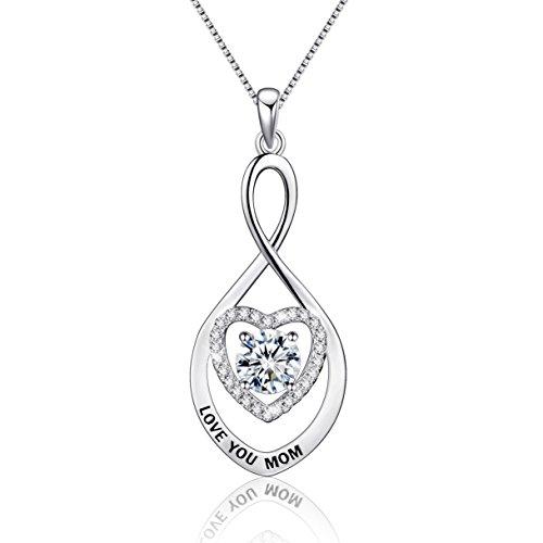 BELOYALSterling Silver Love You Mom Heart Infinity Pendant Necklace Jewelry Gifts for Mother