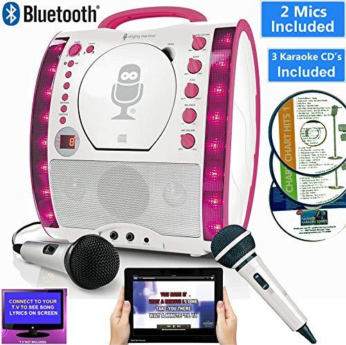 Pink Karaoke Machine SML343 (Party Pk 2 Mics, 3 CDs), Bluetooth: Tablet/iPad, TV