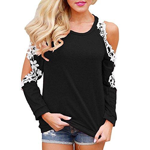 Kavitoz Women Off Shoulder Lace Top Long Sleeve Blouse Ladies Casual Tops Shirt