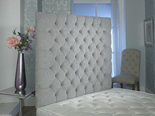 CROWNBEDSUK CHESTERFIELD WALL HEADBOARD CHENILLE IN 2ft6,3ft,4ft,4ft6,5ft,6ft Height 44'' MATCHING BUTTONS (5FT KINGSIZE, Light Grey)