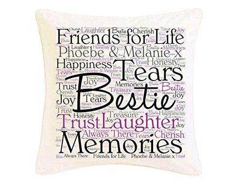 Personalised Bestie Friendship Word Art Faux Silk Cushion. A Special Keepsake For a Special Friend