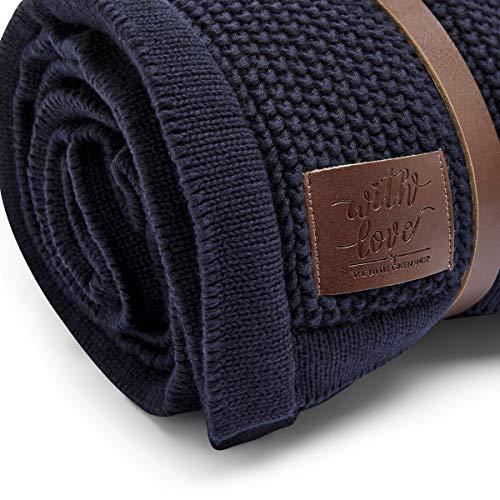 The Little Green Sheep Organic Knitted Fleece Baby Blanket, Midnight