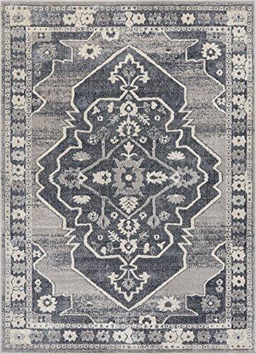 Well Woven Stanza Grey Microfiber High-Low Pile Vintage Abstract Erased Medallion 160 x 220 cm(5'3" x 7'3" ft) Area Rug Modern Serapi Ethnic Tribal Floral Carpet