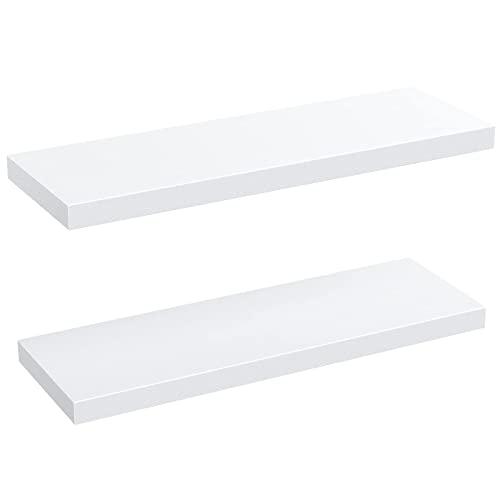 Amada HOMEFURNISHING Floating Shelves Large, 24 x 7 Inch Wall Shelves for Bathroom, Bedroom, Kitchen, Shelves for Wall Decor Set of 2, White - AMFS06