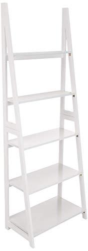 Amazon Basics Ladder Bookshelf Organizer, 5-Tier, Solid Rubberwood Frame, White Finish, 14 D x 24.8 W x 70.1 H in