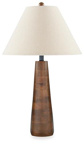 Signature Design by Ashley Danset Contemporary Wood Table Lamp with 3-Way Switch, Light Brown