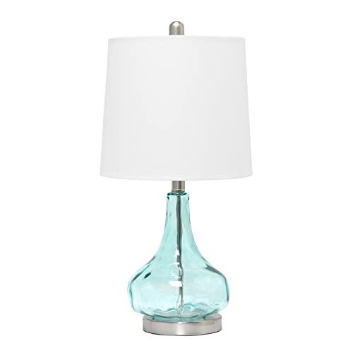 Elegant Designs LT3326-CBL 23.25" Modern Colored Dimpled Glass End table Bedside Table Desk Lamp with White Fabric Shade, Clear Blue