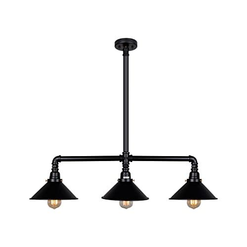 UNITARY Farmhouse Pendant Lights Kitchen Island, Kitchen Light Fixtures, Rustic Dining Room Light Fixture with 3 E26 Bulb Sockets, Black Metal Pool Table Lights, Ceiling Pendant Light Fixtures