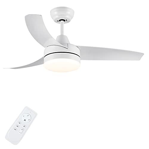 Ceiling Fans with Lights and Remote, 42 Inch Low Profile White Ceiling Fans with 3 Reversible Blades 3CCT Dimmable 6 Speeds Ceiling Fan for Bedroom Kitchen Dining Room