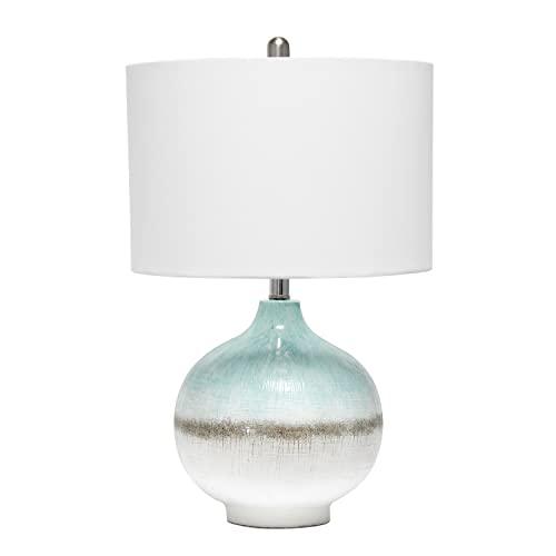 Elegant Designs LT2048-AQU Coastal Pottery Sea Glass Sand Northshore Table Lamp, Aqua/Brown/White