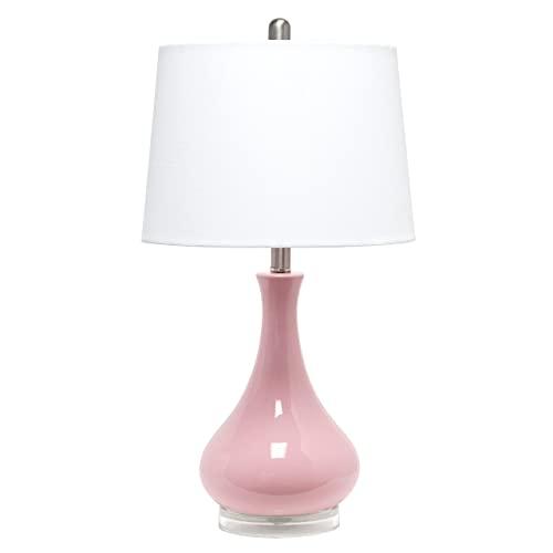 Elegant Designs LT3312-RPK Ceramic Genie Tear Drop Shaped Glossy Table Lamp, Rose Pink