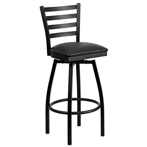 Flash Furniture Hercules Series Ladder Back Swivel Barstool, Commercial Grade Modern Metal Bar Stool with Padded 360-Degree Swivel Seat, Black