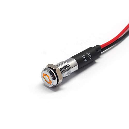 PL8MS 8mm 5/16" 12V LED Metal Signal Indicator Pilot Dash Light with Symbols (Check Engine)