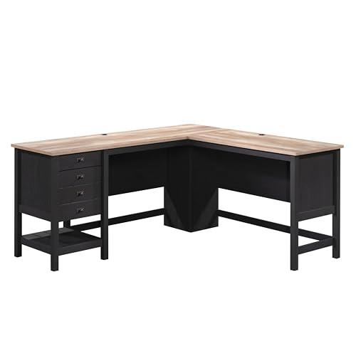 SauderCottage Road L Shaped Desk Computer Desk with Drawers, Home Office Desk with Optional File Cabinet Storage, Cable Management, in Raven Oak Finish