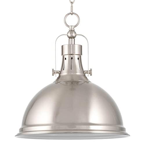 Kira Home Belle 15" Modern Industrial Pendant Light, Adjustable Hanging Height, Brushed Nickel Finish