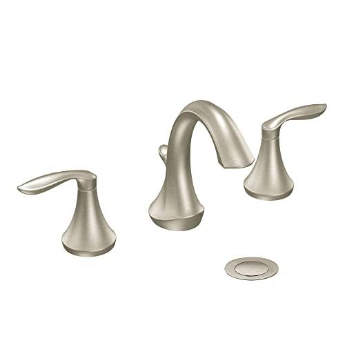 MoenEva Brushed Nickel Two-Handle High-Arc Widespread Bathroom Faucet, Bathroom Faucets for Sink 3 Hole Setup with Drain Trim, (Valve Required), T6420BN