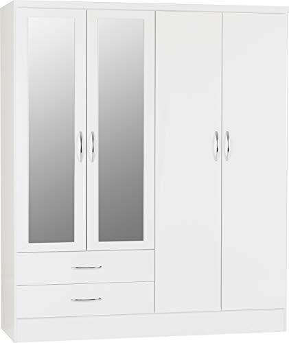 Seconique Nevada 4 Door 2 Drawer Wardrobe in White Gloss