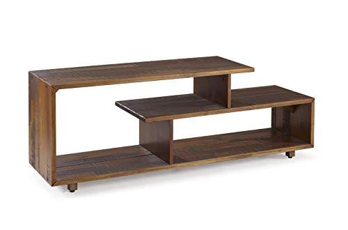 Walker Edison Meier Contemporary 2 Tier Asymmetrical Solid Wood TV Stand for TVs up to 50 Inches, 60 Inch, Amber