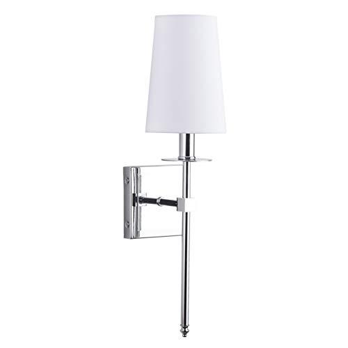 Linea di Liara Torcia Chrome Wall Sconce Wall Lighting with White Fabric Shade Modern Bathroom Wall Sconces Bedroom Wall Lamp and Hallway Wall Light Fixtures Indoor Wall Sconce, UL Listed