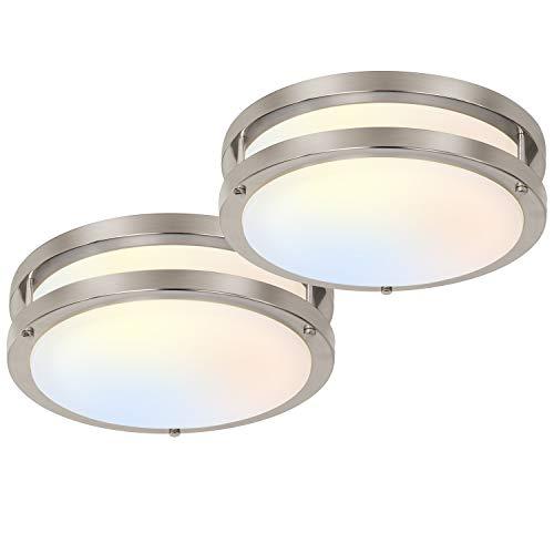 hykolity 10 inch Flush Mount LED Ceiling Light Fixture, 17W 1100lm, 2700K/3000K/3500K/4000K/5000K Adjustable Ceiling Lights, Brushed Nickel Saturn Dimmable Lighting for Hallway Bathroom - 2 Pack