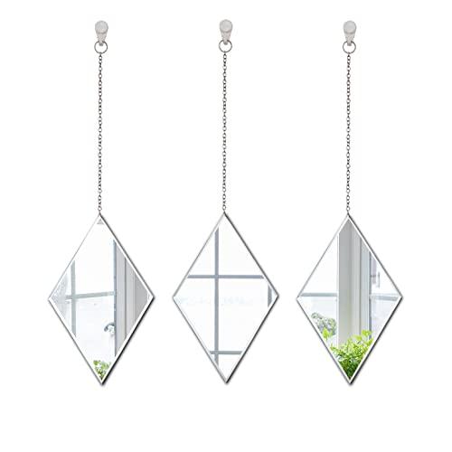 Yanliff Diamond Shape Decorative Wall Mirror.Set of 3,Hanging Chain Frameless Mirror. 8X13inches,Small Decor Mirror.