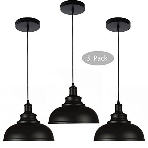 Black Dome Pendant Light Pendant Lights Fixtures Metal Hanging Ceiling Light Industrial Light Fixtures Farmhouse Pendant Light Industrial Light Fixture For Kitchen Island, Dining Room, Foyer (3 pack)