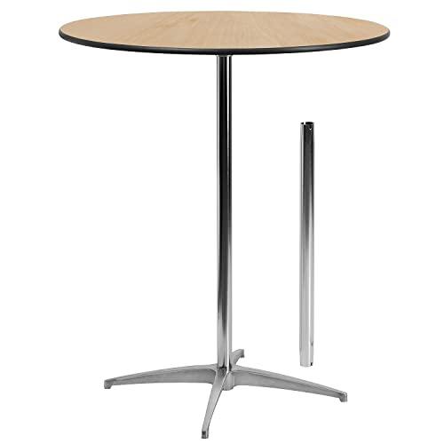 Flash Furniture Lars 36'' Round Wood Cocktail Table with 30'' and 42'' Columns, Adjustable Wood Bar Height Table for Events or Home Use, Natural