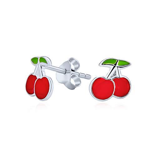 Tiny Small Summer Fruit Red Cherry Stud Earrings For Women For Teen Women 925 Sterling Silver