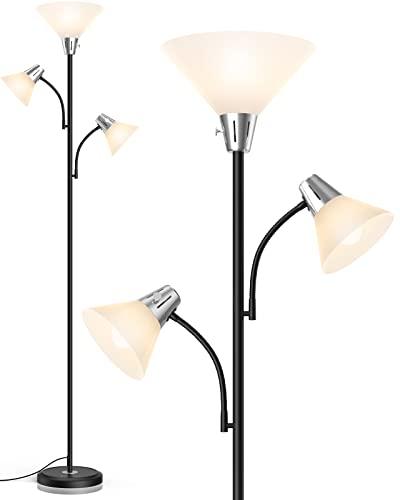 LEPOWER Floor Lamp, Standing Lamp with Replaceable 3000K Energy-Saving LED Bulbs,9W Lamp for Living Room with 5W Adjustable Reading Lights, Modern Bright Floor Lamp for Bedroom, Living Room, Office