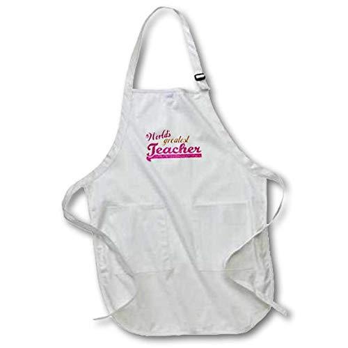 3dRose apr_151321_2 Worlds Greatest Teacher Hot Pink & Gold Text for Females School Teacher Appreciation Gifts Medium Length Apron, 22 by 24", with Pouch Pockets