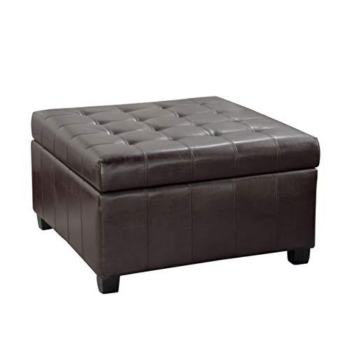 Christopher Knight Home Alexandria Bonded Leather Storage Ottoman, Marbled Brown , 31” x 31”x 18.6”