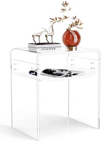 Clear Acrylic End Table 2-Tier Bedside nightstand for Living Room Bedroom Home Decor (Clear)