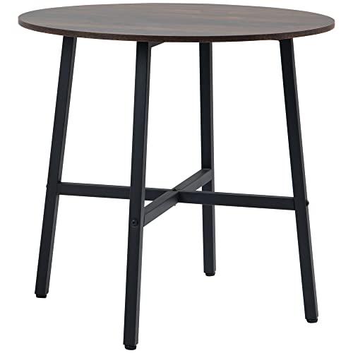 HOMCOM Industrial Style Round Dining Table for 4 People - Kitchen Table with Steel Legs for Dining Room, Living Room, 80cm Diameter, Rustic Brown