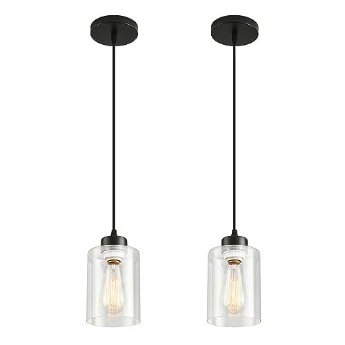 Modern Black Farmhouse Pendant Light with Clear Glass Shade,Industrial Pendant Lighting, Adjustable Hanging Light Fixtures, Farmhouse Pendant Lighting