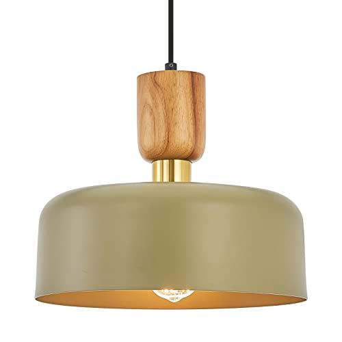 Contemporary Pendant Lighting,Large Pendant Lamp,Wood and Brass Accent,Adjustable Metal Hanging Light Fixture for Kitchen, Dining Room, Green