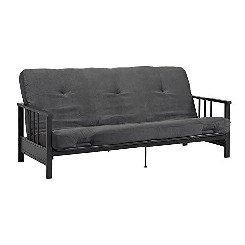 DHPHarlow Metal Arm Full Size Futon, Black Frame with 6-Inch Gray Microfiber Mattress