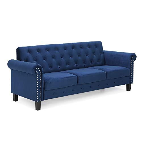 FurinnoBastia Vintage Modern Chesterfield Button Tufted 3-Seater Sofa Couch for Living Room, Navy Velvet