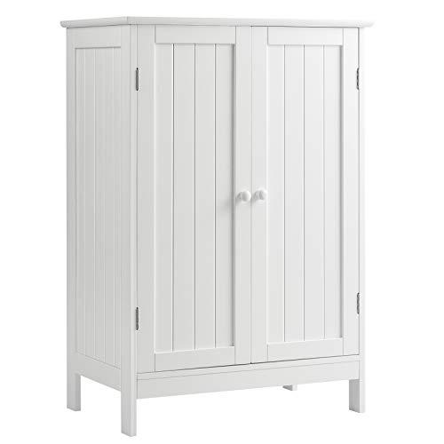 Tangkula Bathroom Floor Cabinet, Freestanding Storage Cabinet with Double Doors and Shelf, Modern Home Furniture, Wooden Home Organizer for Living Room, Bathroom Cabinet, White