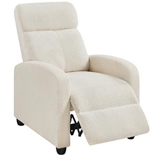 Topeakmart Fabric Recliner Sofa Push Back Recliner Chair Adjustable Modern Single Reclining Chair Upholstered Sofa with Pocket Spring Living Room Bedroom Home Theater Ivory