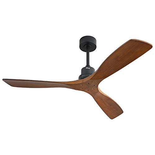 Sofucor 52 Inch Ceiling Fan No Light Outdoor Ceiling Fan Remote Controlled 3 Carved Wood Fan Blades Reversible DC Motor Ceiling Fan Without Light for Farmhouse Modern Style