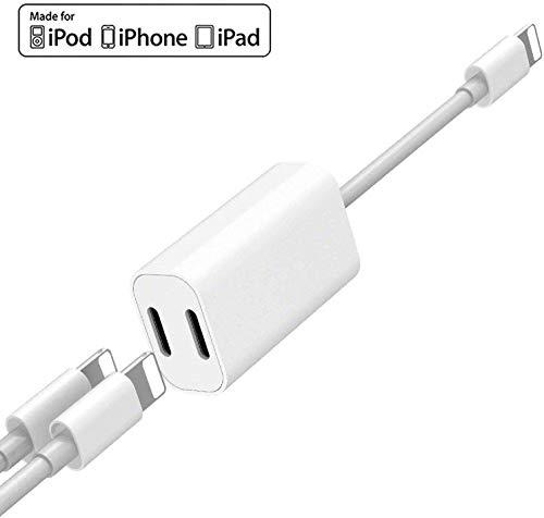 [Apple MFi Certified] Double Splitter Adapter for iPhone, 2 in 1 iPhone Headphone Audio & Charger Cable for iPhone 11/11 Pro/XS/XR/X 8 7, 6 Plus/iPad, iPod, Support iOS 13 + Sync Data + Music Control