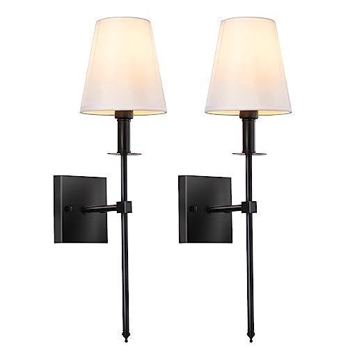 Wall Sconces Set of Two with White Fabric Shades, Hardwired Wall Lights for Living Room, Bedroom, Bathroom, Hallway (No Bulb)