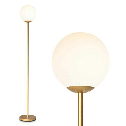 Tangkula Globe Floor Lamp, Mid Century Modern Standing Lamp with Glass Lampshade, Tall Pole Light for Living Room, Bedroom & Office (1-Globe, Gold)