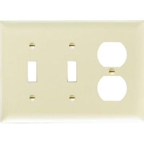 Legrand Pass & Seymour SP28IU Plastic Wall Plate, 3 Gang, Combination Two Toggle Switches and One Duplex Receptacle Outlet, Ivory (1 Count)