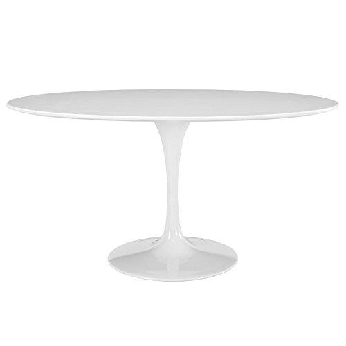 Modway Lippa 60" Mid-Century Modern Dining Table with Oval Top and Pedestal Base in White