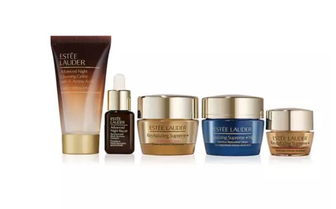 Estee Lauder Glow Non-Stop Repair + Hydrate 24/7 Set includes Revitalizing Supreme+ Night Creme, Youth Power Creme, Youth Power Eye Balm, Advanced Night Repair Serum and Advanced Night Cleansing Gelee