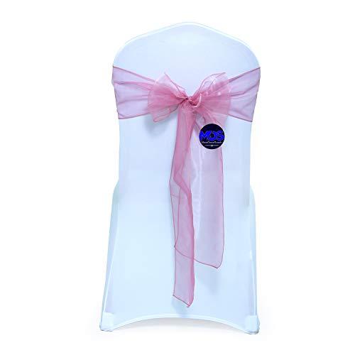 MDS Pack of 100 Organza Chair Sashes Bow Sash for Wedding and Events Supplies Party Decoration Chair Cover sash -Dusty Pink