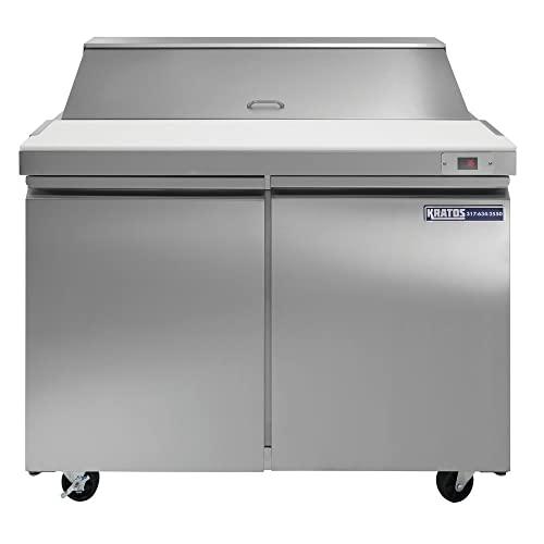 Kratos Commercial Refrigerator with Sandwich/Salad Prep Table - 2 Doors, 12 Pan Capacity, Cutting Board, 48"W, NSF7, Stainless Steel (69K-770)